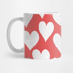 White Spotted Hearts On Red Mug